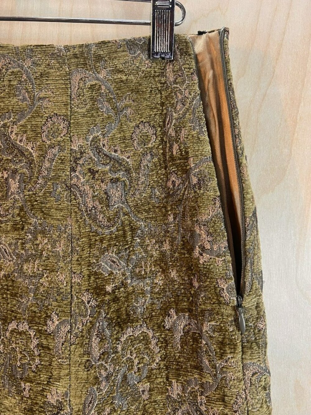 Vintage Charles Gray London Runway Skirt Size 4 Bronze Paisley Green Textured - Picture 7 of 15